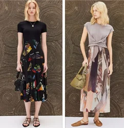 Spanish foreign trade new color twill print asymmetrical style solid color long women's dress