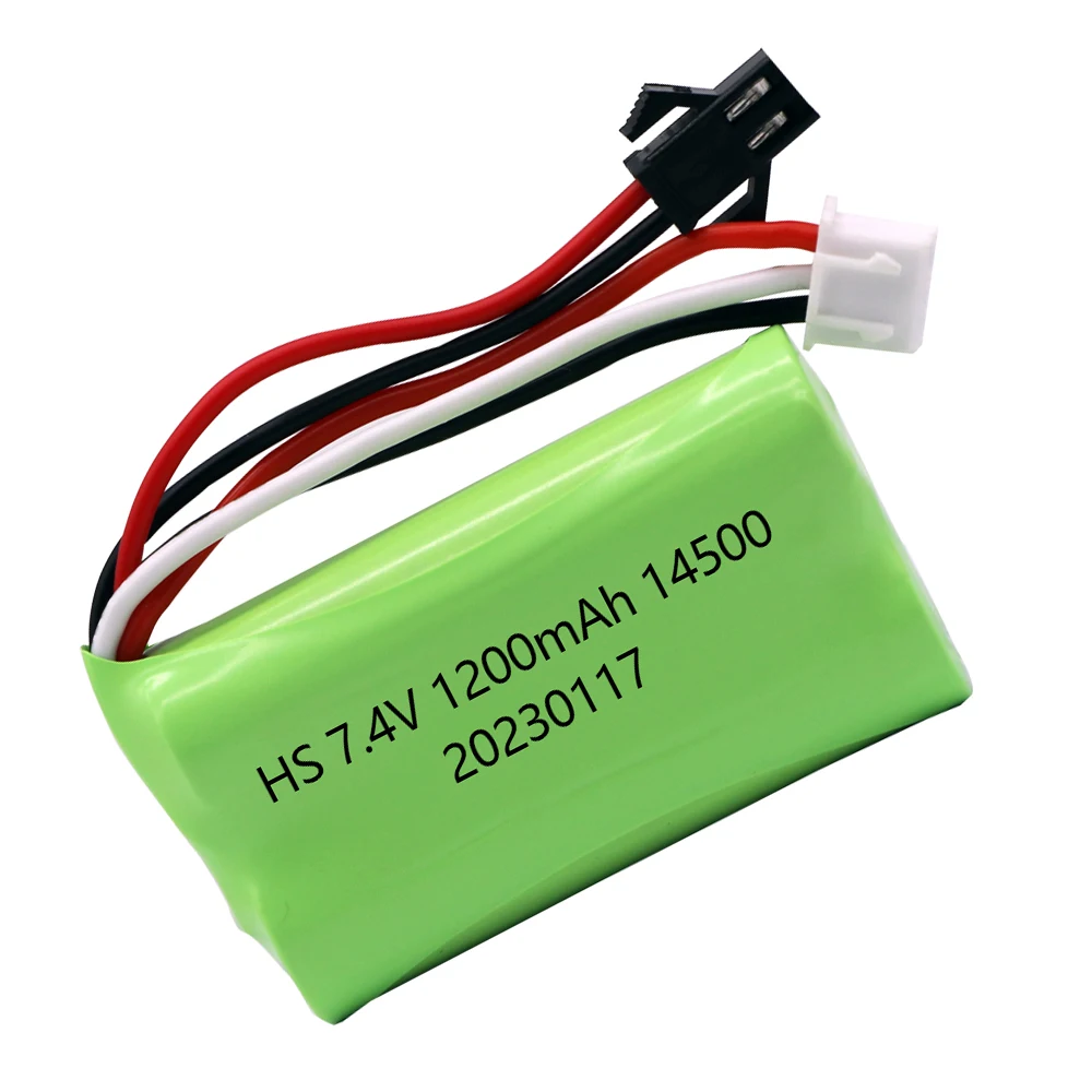 7.4V 1200mAh Li-ion Battery For MN45 WPL D12 D90 RC Car Boat Gun 7.4V Lipo Battery With Charger RC Car Accessories 14500 SM PLUG