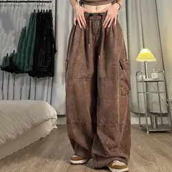 Harajuku Streetwear Khaki Cargo Pants Women Oversize Pockets Hip Hop Black Wide Leg Trousers For Female Korean Fashion