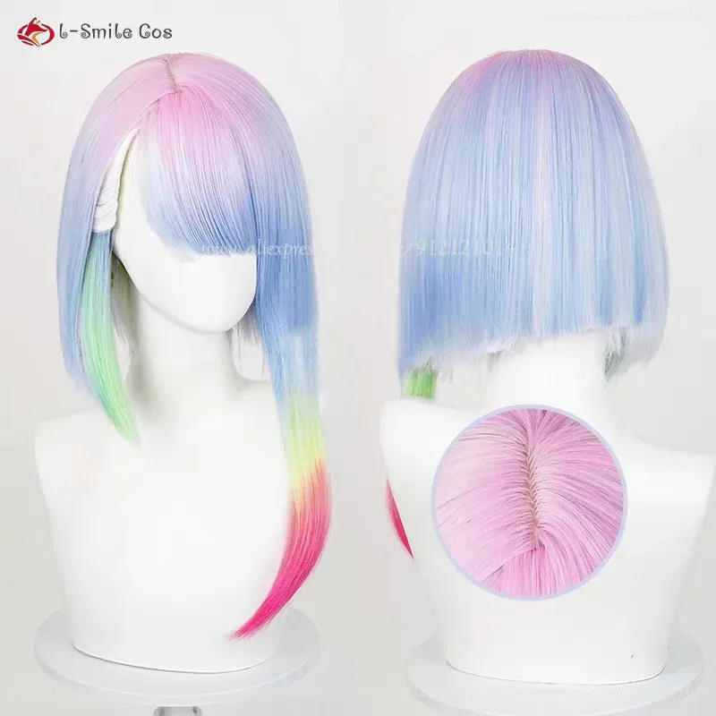 2025 45cm Short Cosplay Lucy Gradient/Dyeing Color Heat Resistant Synthetic Hair Women Halloween Party Rebecca Wig