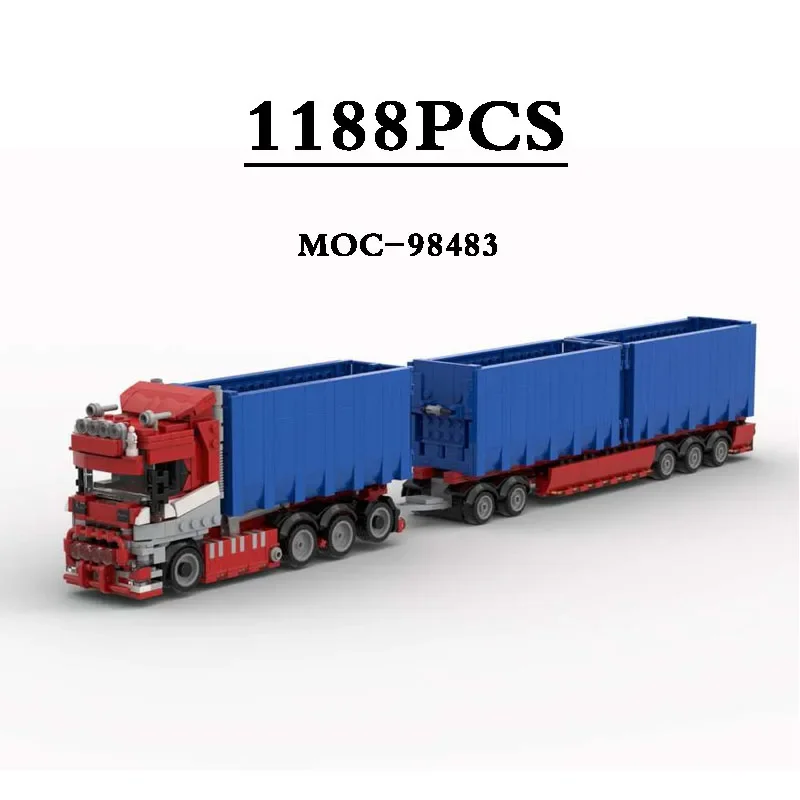 

Classic Work Crane R650 V8 Truck MOC-98483 Trailer Body 1188pcs Mechanical Building Blocks Toy Model Kids DIY Christmas Gifts