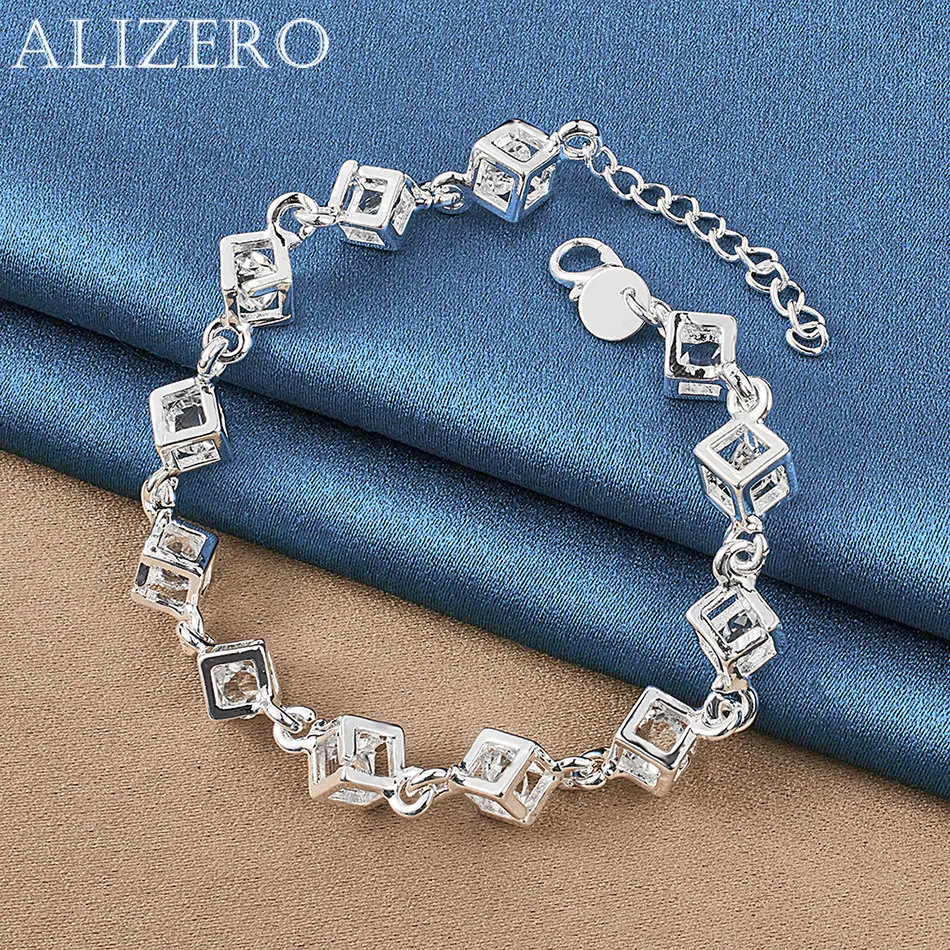 

ALIZERO 925 Sterling Silver Square Embedded Zircon Bracelet For Women Creativity Accessories Wedding Party Fashion Jewelry Gift