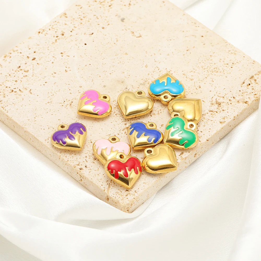 

5pcs Stainless Steel French Enamel Heart Charms Earrings Pendants for DIY Jewelry Making Bracelets Necklaces Findings 17x16mm