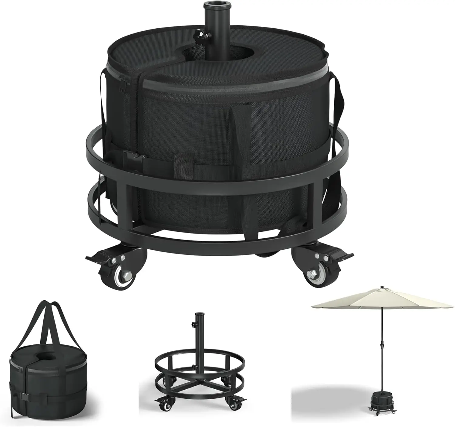 

Основание для зонта из нержавеющей стали с поворотными колесиками и мешком с песком для уличных торговых зонтов 1.5-1.96 дюйма