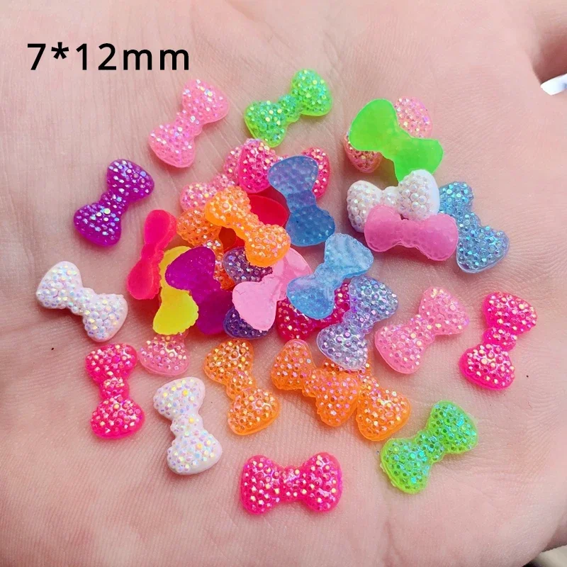 DIY 100pcs 7*12mm AB Resin mini Gold Bow Flatback Rhinestone Wedding Craft Nail art design diy Embellishments Scrapbooking W021