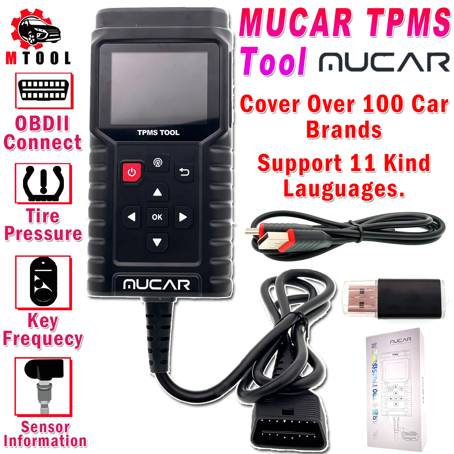 

MUCAR TP T90 TPMS Programmer S3 2in1 Car Tire Pressure Diagnosis Tool TPMS Sensor Service Tool 315MHz 433MHz PK THINKCAR T90 G2