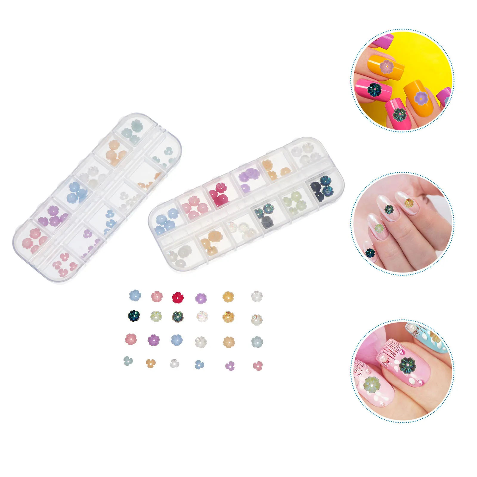 

2 Boxes Shell Flower Nail Decor Bright Colors Realistic Easy Storage Manicure Stickers Flower Nail Art Stickers