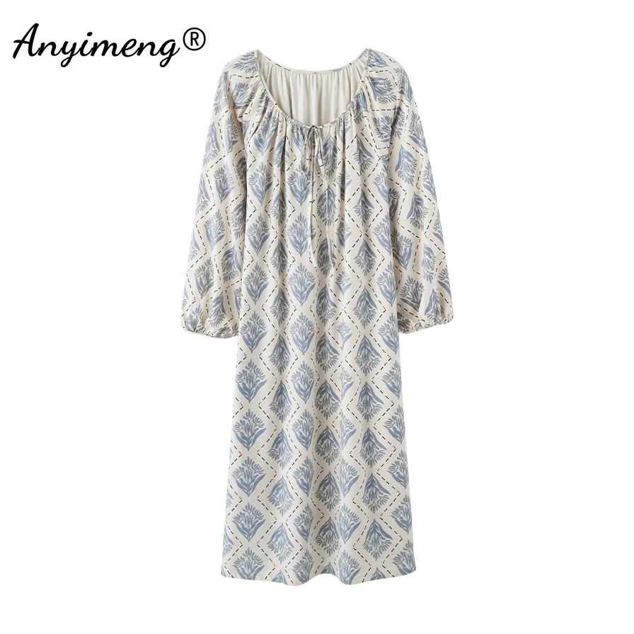 Autumn Faux Cotton Nightdress Leisure Gorgeous Long Sleepshirt Spring Elegant Women Nightgowns Vintage Court Style Lady Dress