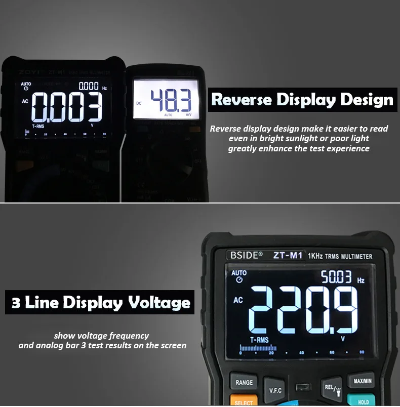 BSIDE ZT-M1 multi-function digital multimeter intelligent dual-mode precision multi-purpose three-line display frequency