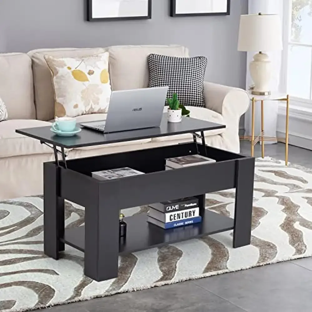 Modern Lift Top Coffee Table Hidden Compartment Storage Shelf Wooden Living Room Office P2 MDF 39