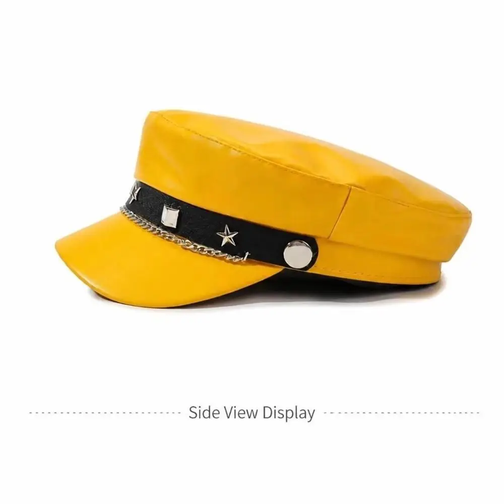 Retro Hip-hop Star Rivet Beret Y2k Punk Flat Top Cap Personalized Metal Chain Decor Octagonal Cap for Girls