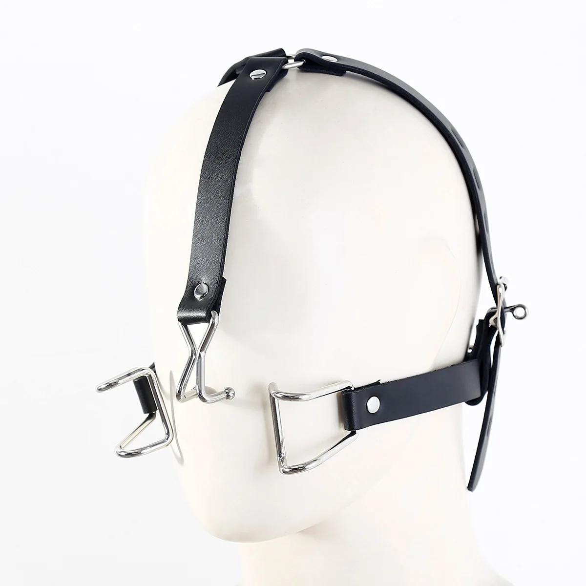 Adult Leather Head Bondage Harness Hood Mask with Metal Restraint Nose Hook Erotic Gadget for Couple BDSM Interactive Sex Toys - Image 3