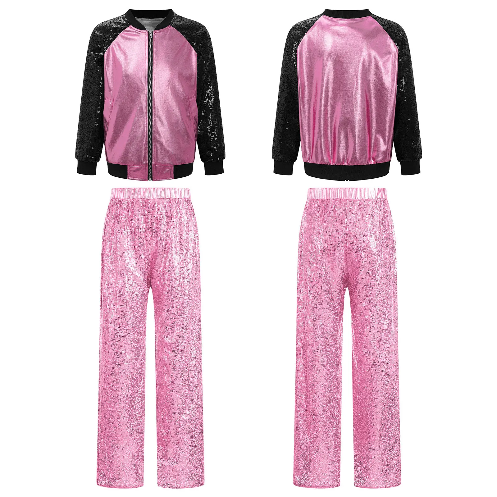 Kinder Mädchen Pailletten Jazz Hip Hop Outfit Kinder Metallic Jacke Hosen Teen Mode Street Dance Wear Party Kostüm Dancewear Sets