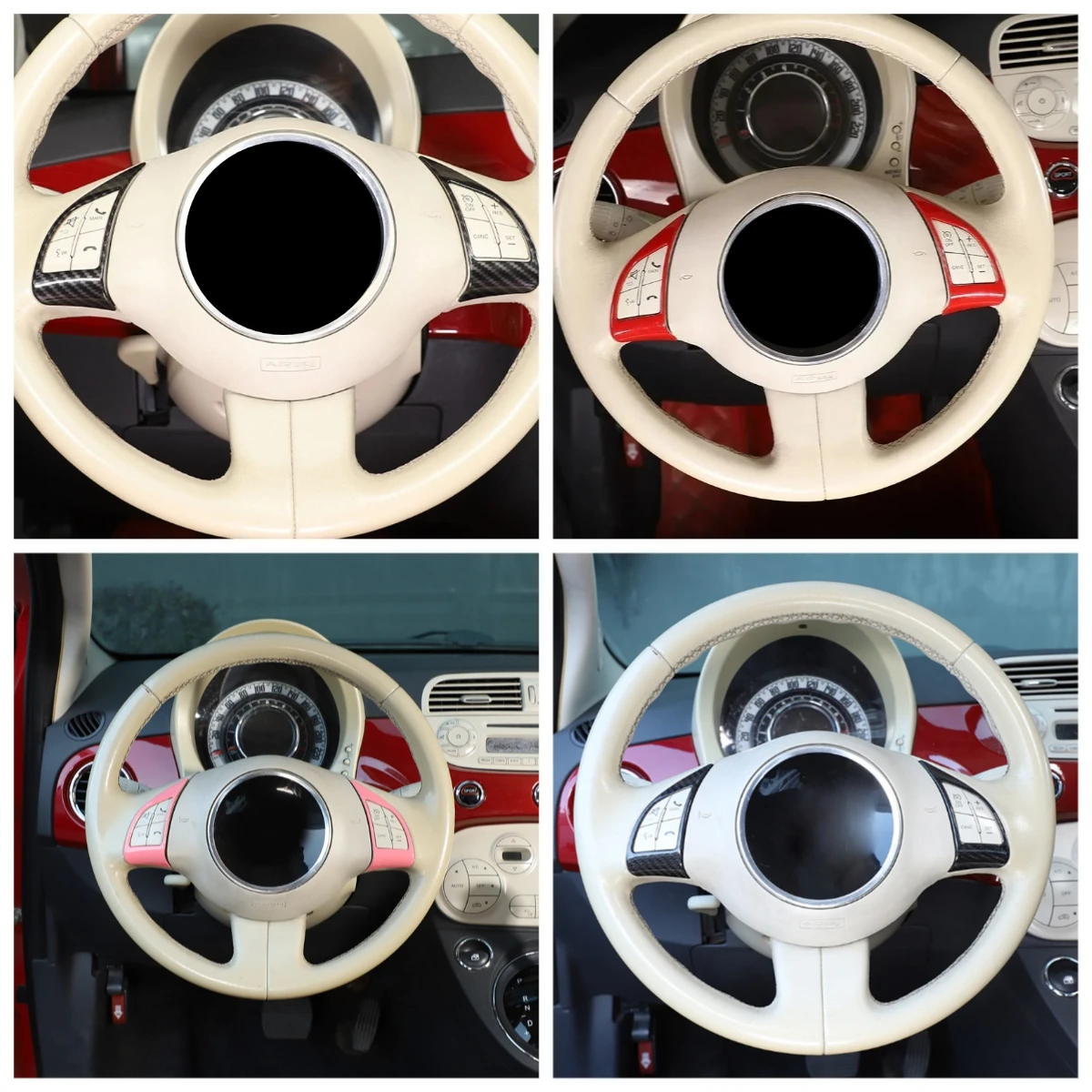 

For Fiat 500 Abarth 595 695 2010-15 ABS Carbon Fiber Car Steering Wheel Button Frame Cover Trim Sticker Interior Car Accessories