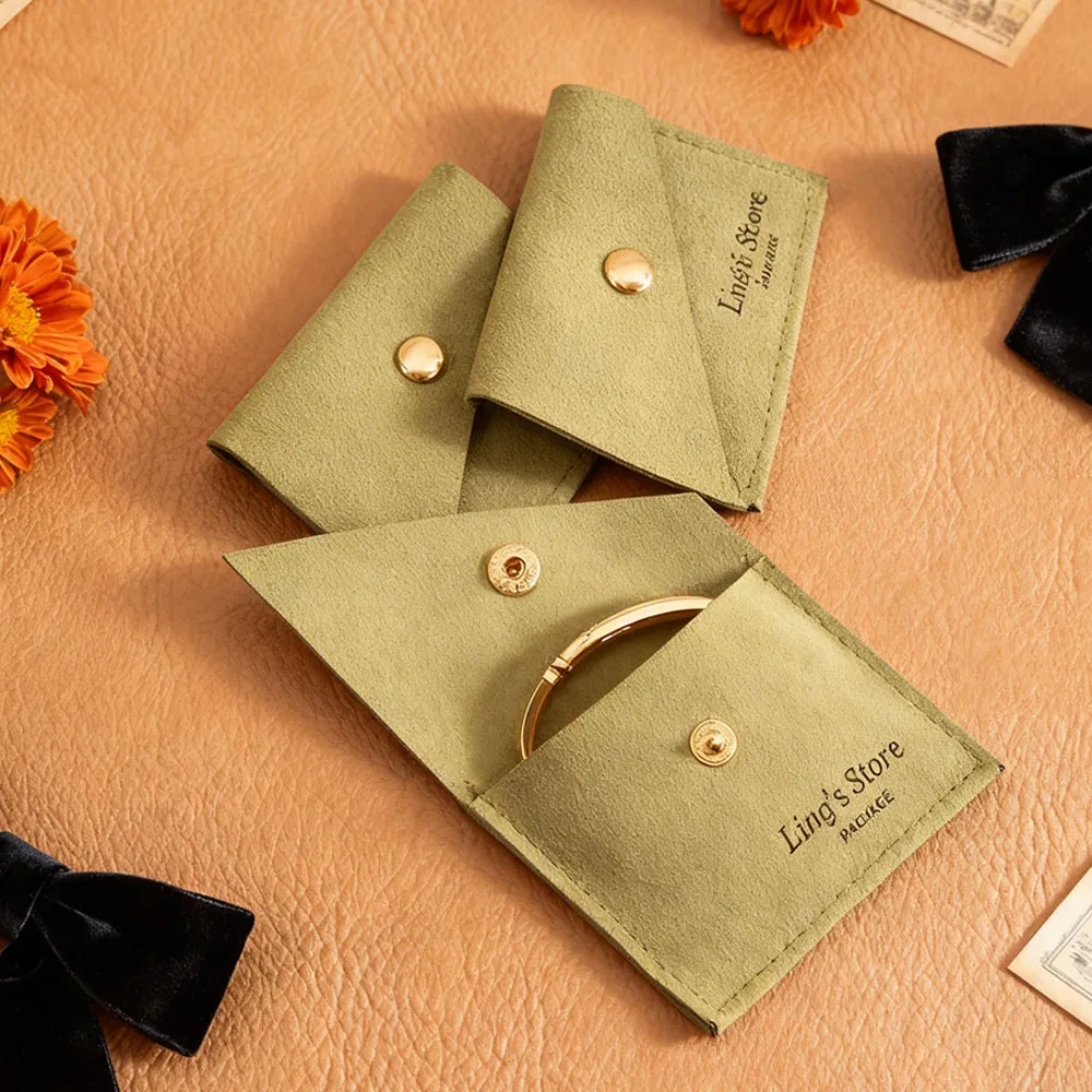 

50pcs Customized Microfiber Jewelry Snap Bag Gift Shopping Travel Coin Purse Earrings Ring Bracelet Perfume Oil Packaging Pouch
