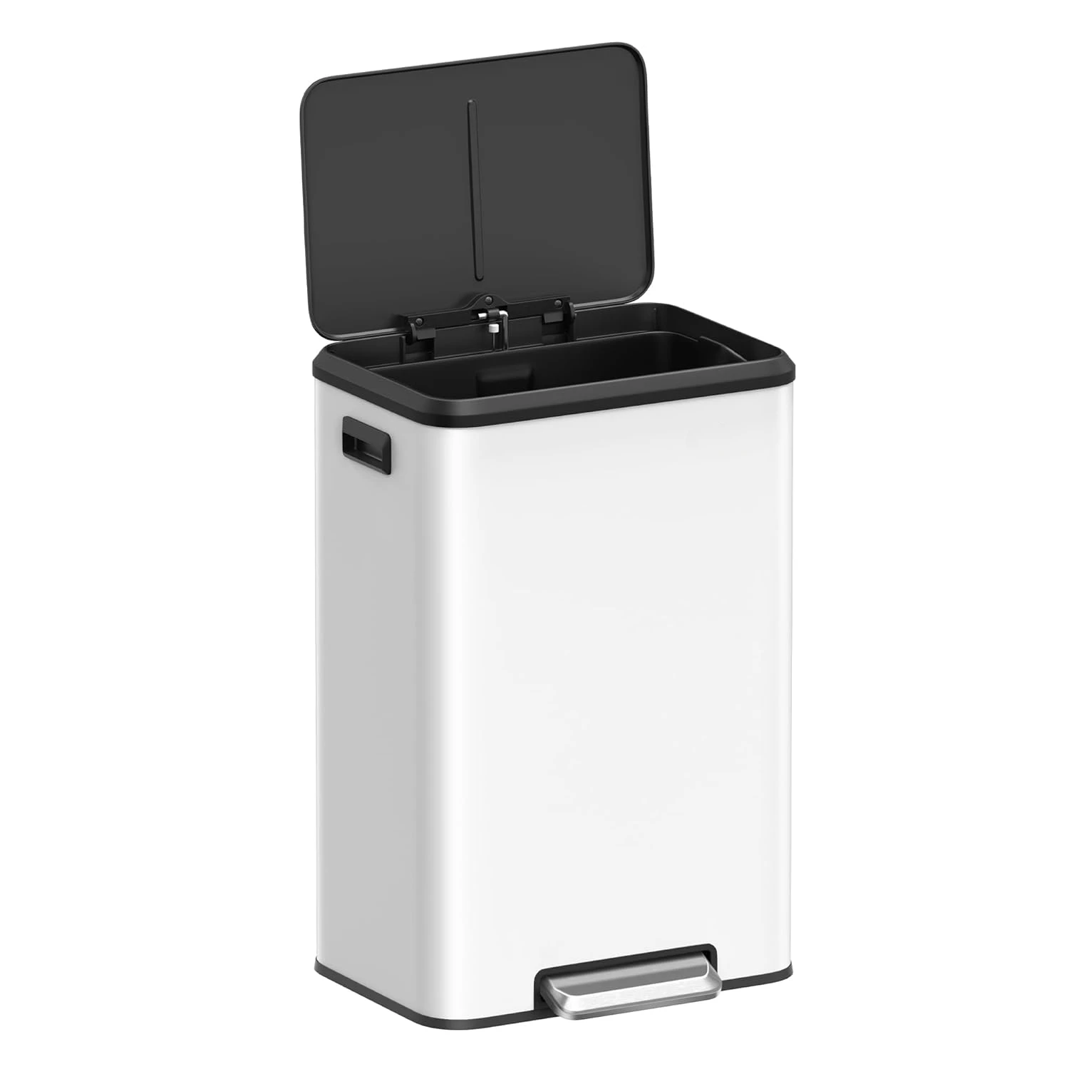 Kitchen trash can, 10.5-Gallon (40L) trash can, with lid and wide foot pedal, soft close, keep open, white