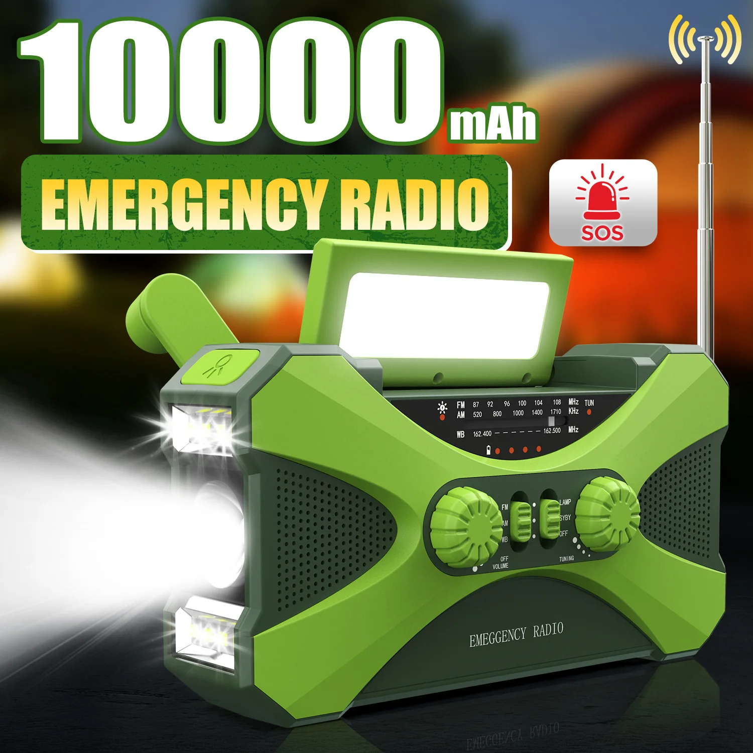 

Hot 10000mAh Emergency Radio Portable AM FM WB NOAA Solar Hand Crank Weather Radio LED Flashlight SOS Alarm Power Bank