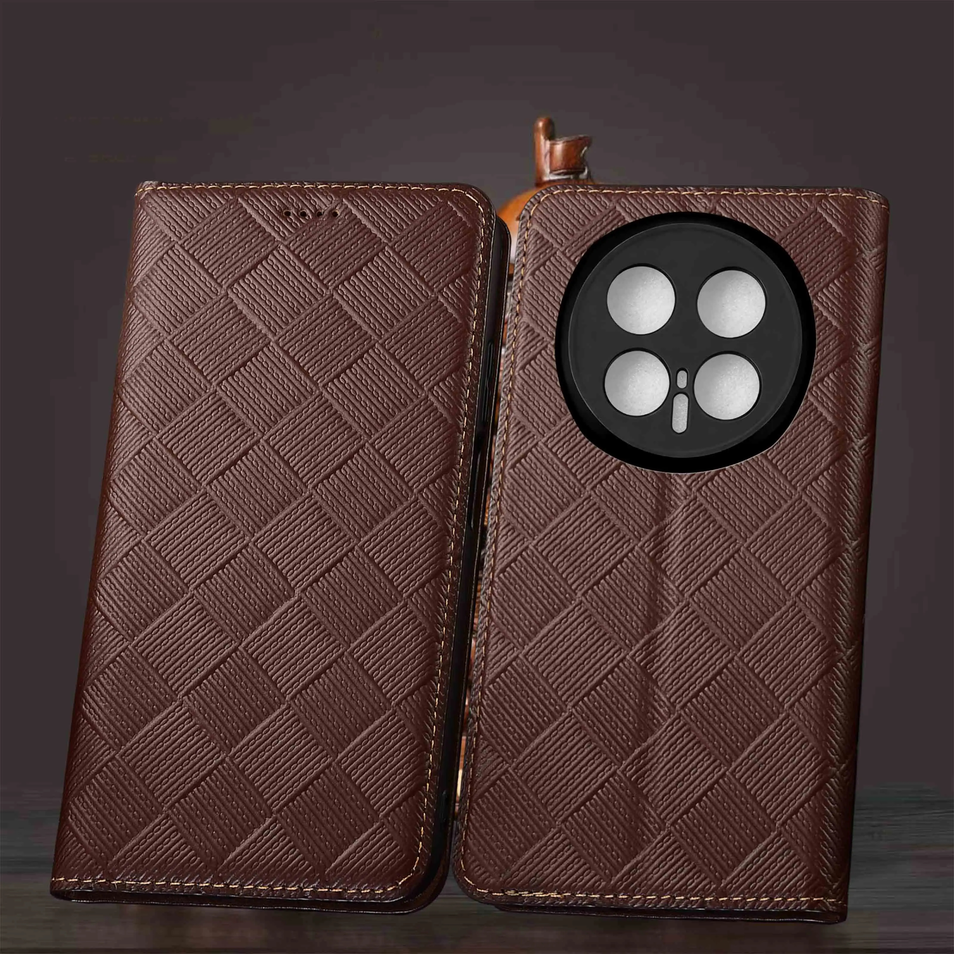 

Genuine Leather Phone Case For Honor Magic 5 6 7 8 RSR Pro Lite Air Woven Texture Pattern Of Wallet Flip Cover Case Cowhide