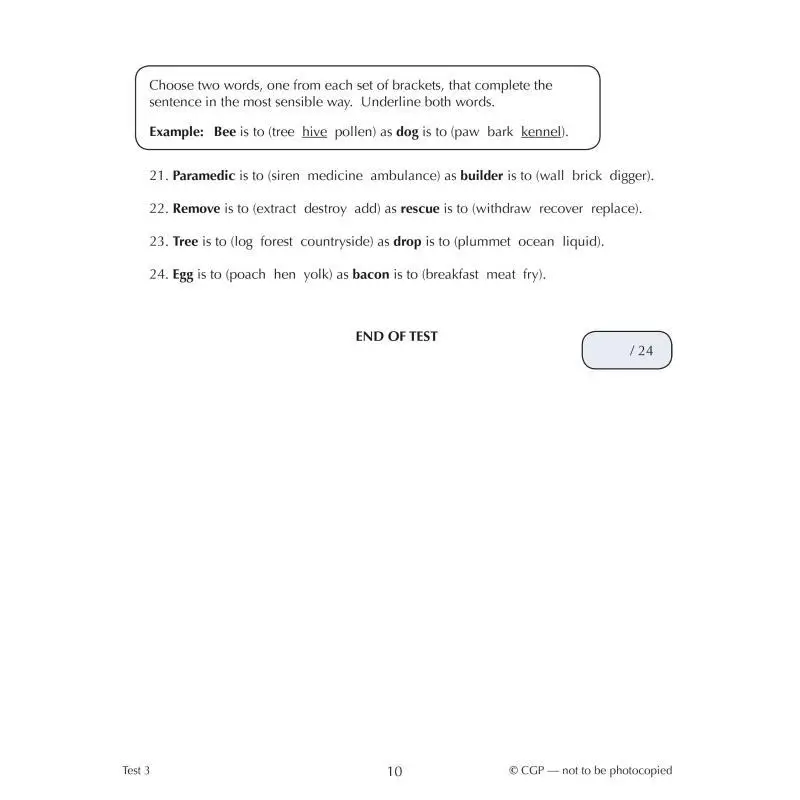 11 GL 10 دقائق اختبار المفردات للتفكير اللفظي للأعمار الإنجليزية 1011 كتاب 1 مع Onl Ed CGP 9781789088076