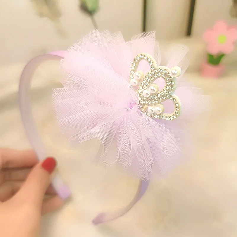 New headwear children's crown hair hoop girls lace mesh ABS drill hoop girls lovely princess hair ornament