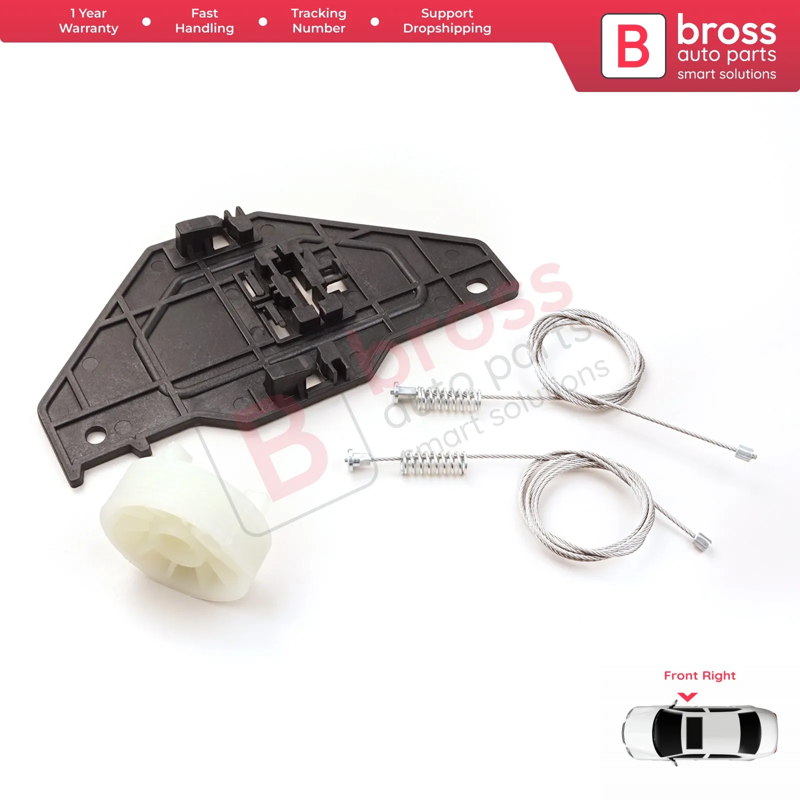 Bross Auto Parts BWR5260 Jendela Regulator Perbaikan Set Depan Kanan 402216E untuk Citroen C3 MK2 5 Door 2010-2013. Made In Turki