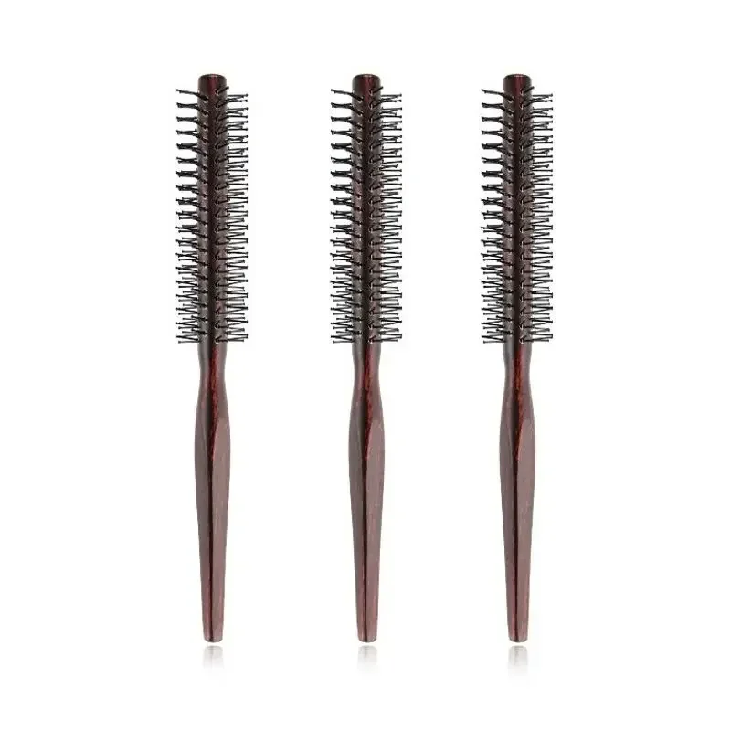 1Pcs Curly Hair Styling Roller Comb Mini Round Nylon Hair Brush with Wooden Handle for Thin or Short Hair Men Women Salon Tools