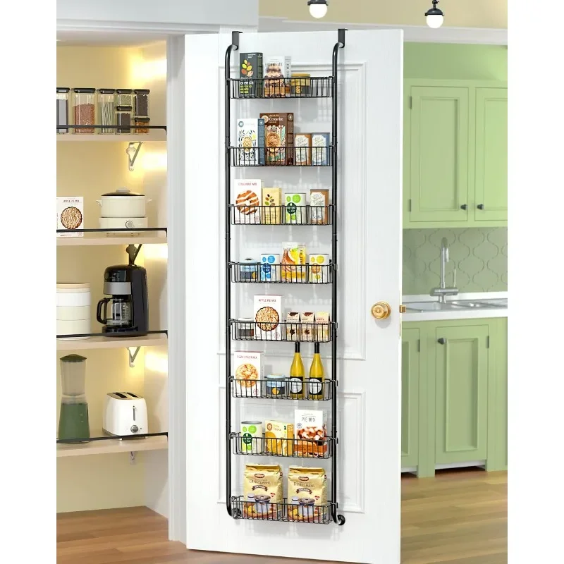 Over The Door Pantry Organizer and Storage Metal Hanging & Wall Mounted Kitchen Spice Rack, Bathroom  Door