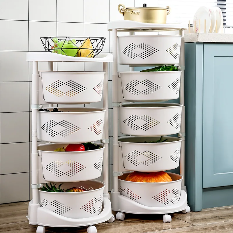 

Easy-Fold Kitchen Shelf Circular Multi-Layer Vegetable Rack with 360 Rotation Storage Cart for Living Room New Arrivals