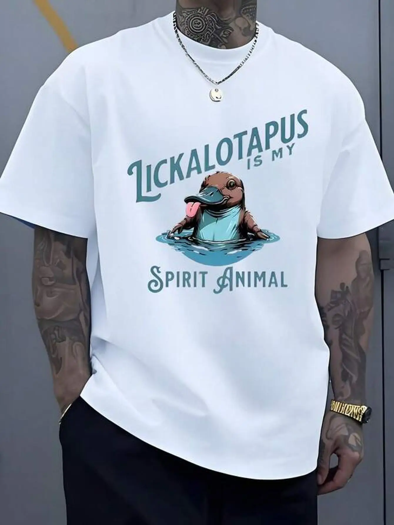 Playful Platypus With Tongue Out Representing Freedom Humor And Individuality Artwork Men's Casual 1Pcs Tee 220g Comfortable Wear For Daily Confidence