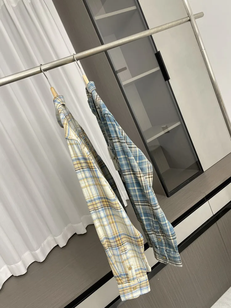 Washed Casual Long Sleeve Shirt Men's Autumn Breathable Plaid Design Color Block Standard Fit Comfortable Loose Shirt