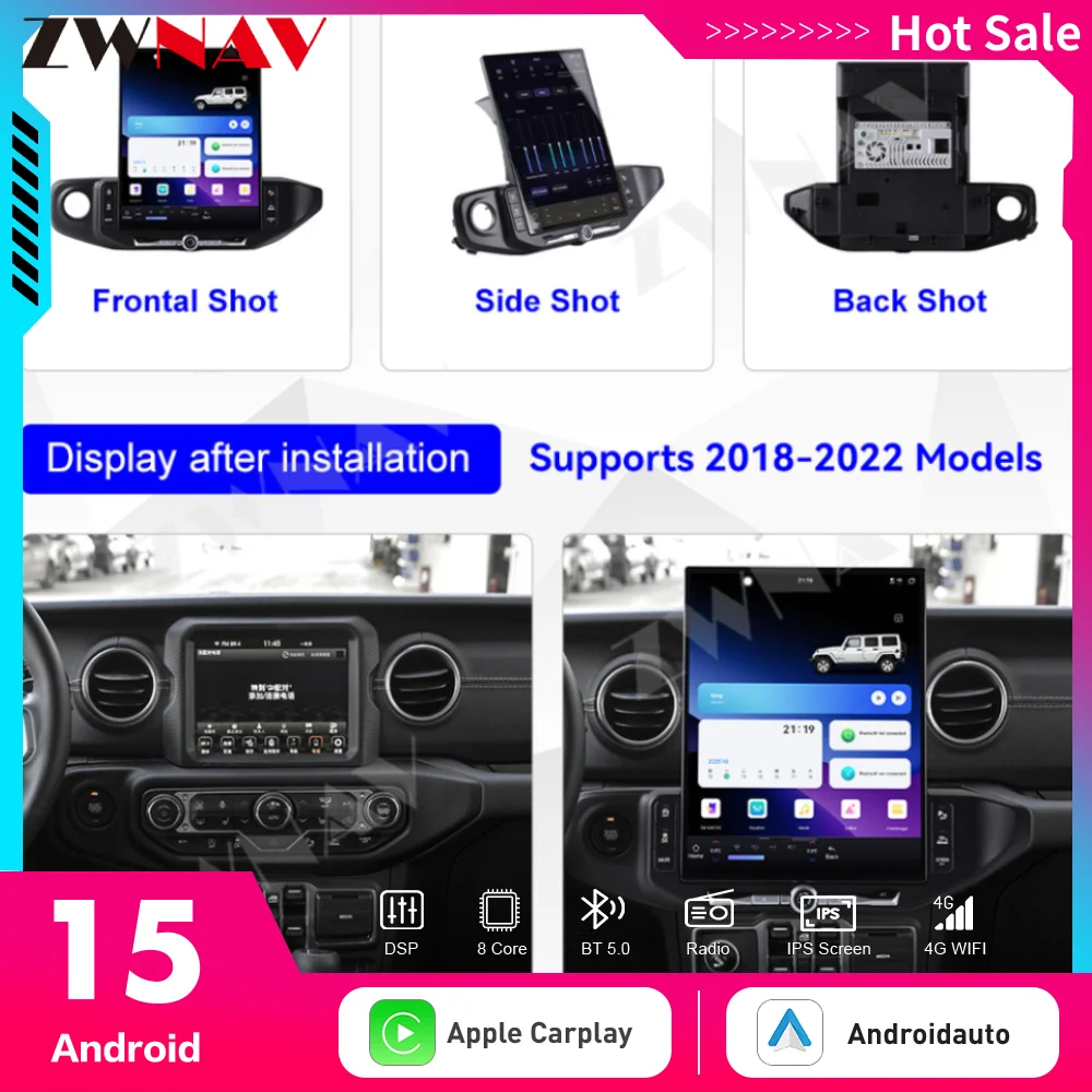 

16,2-дюймовый Carplay Android15 для Jeep Wrangler 2018-2022, экран, автомобильный мультимедийный плеер, GPS-навигация, головное устройство, автомобильный радиоприемник-