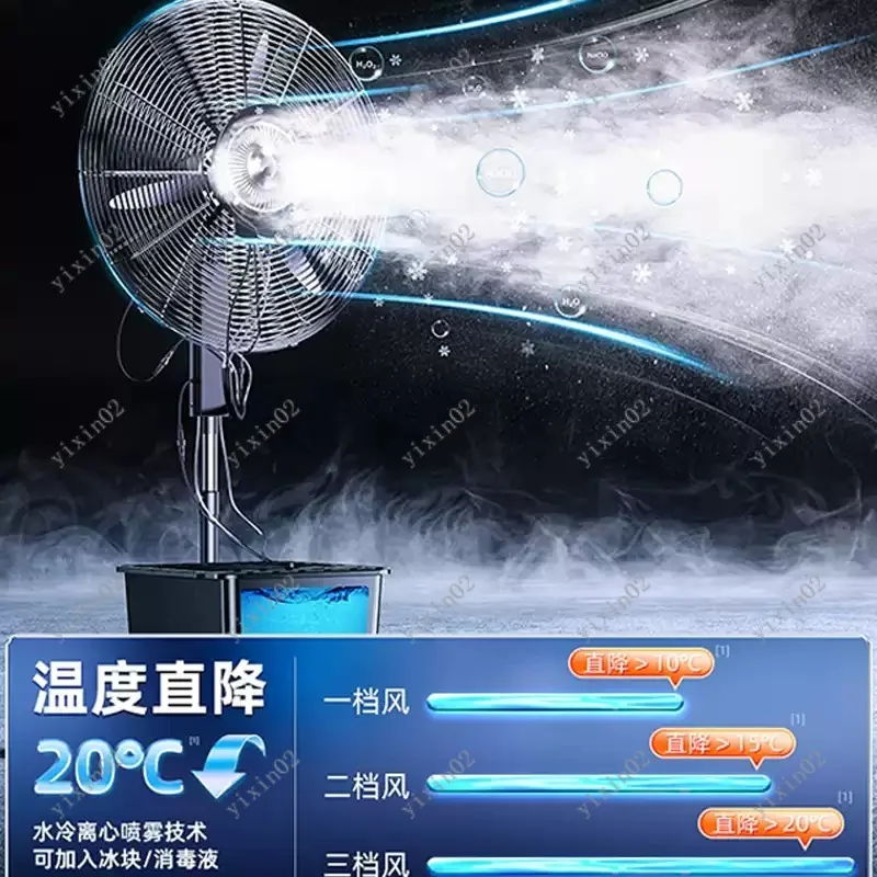 Mobile Industrial Misting Floor Fan, Portable Water‑spray Cooling Humidifying Fan for Workshop