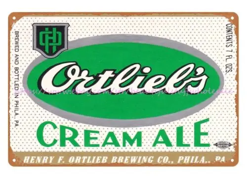 1930s Ortlieb's Cream Ale Henry F Ortlieb, Phila., PA metal tin sign office art