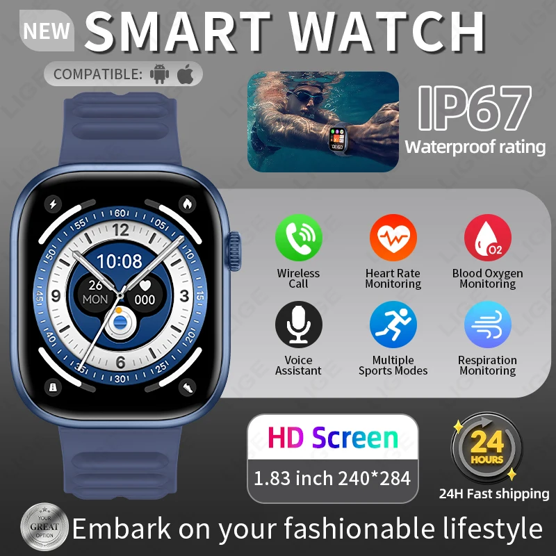 LIGE Lightweight Body Sport Fitness Smartwatch 1.83" HD Larg