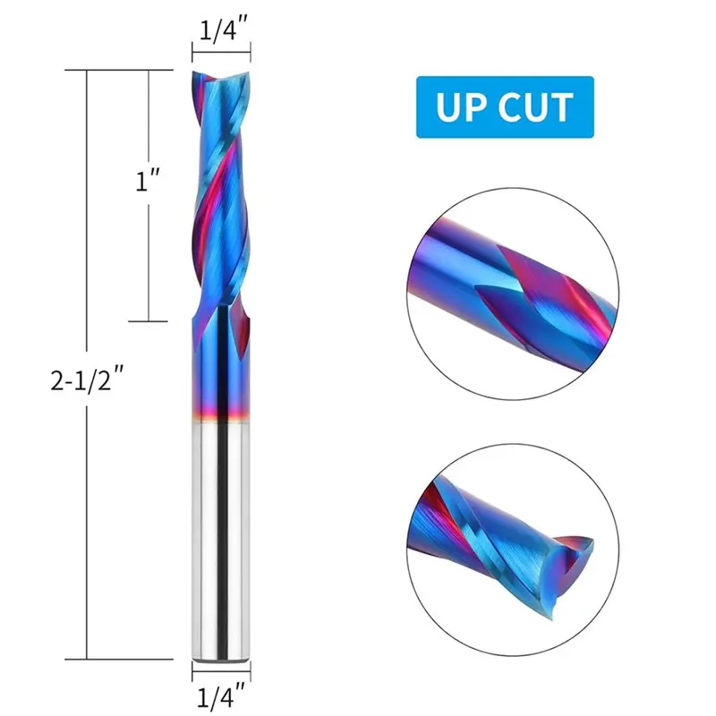 AB41-2X Upcut Spiral Router Bits 1/4 Inch Shank, Solid Carbide CNC End Mill For Wood Carving And Edge Trimming
