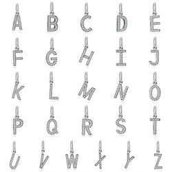 A-Z Alphabet Letters Dangle Charm Fit Women Bracelets & Bangles Authentic s925 Sterling Silver Pendant Bead Pave CZ