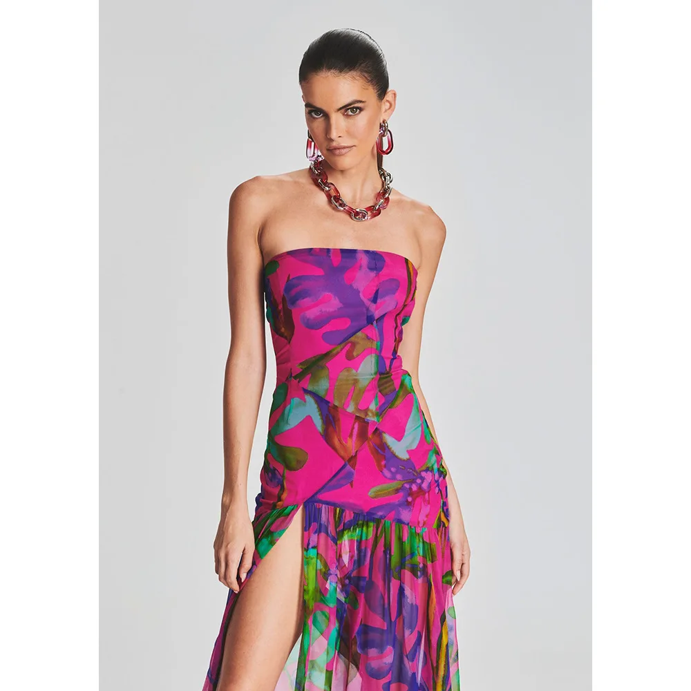 

2025 женское летнее платье знаменитостей, новое розово-красное длинное платье макси без бретелек, элегантное вечернее клубное вечернее платье