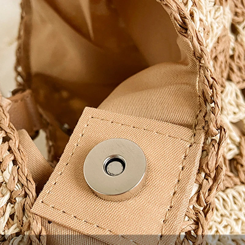 Popular Women's Woven Straw Shoulder Bag Medium Size Handbag With Handle For Beach Vacation