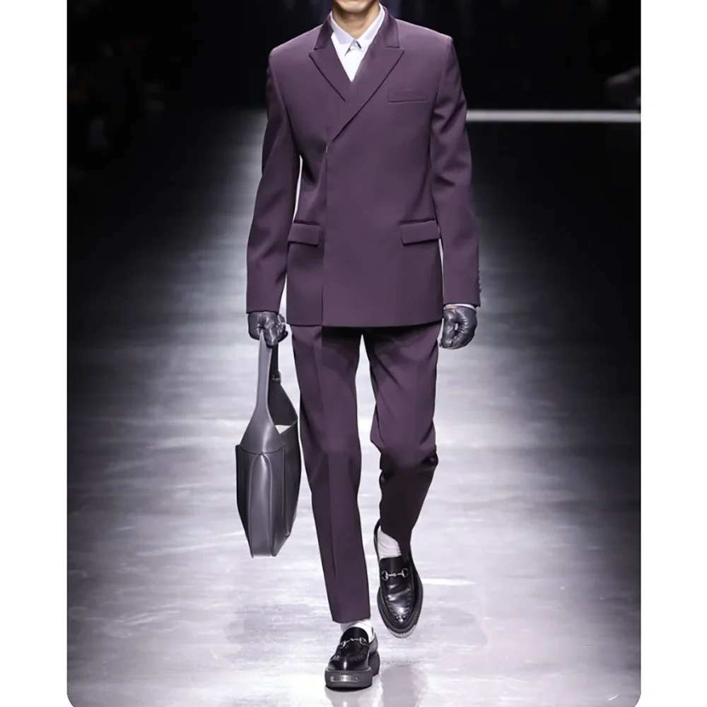 

Purple Men Formal Business Suits 2 Piecs Blazer Pants Slim Fit Chic Commute Social High Quality Male Suits