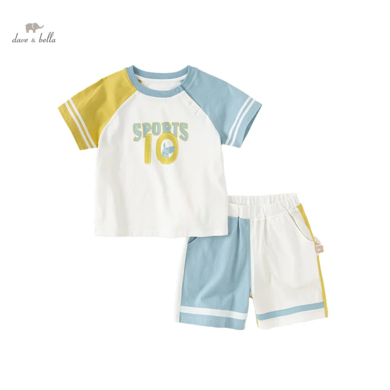 Dave Bella Boy's Suit 2024 New Summer Clothes Children's Short-Sleeved T-shirt Shorts Baby Two-Piece Set Casual Sport DB2241030