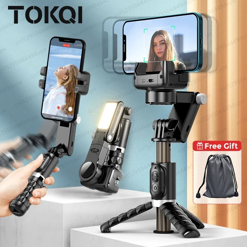 Q18 Desktop Following the shooting Mode Gimbal Stabilizer Selfie Stick Tripod with Fill Light for iPhone Cell Phone Smartphone