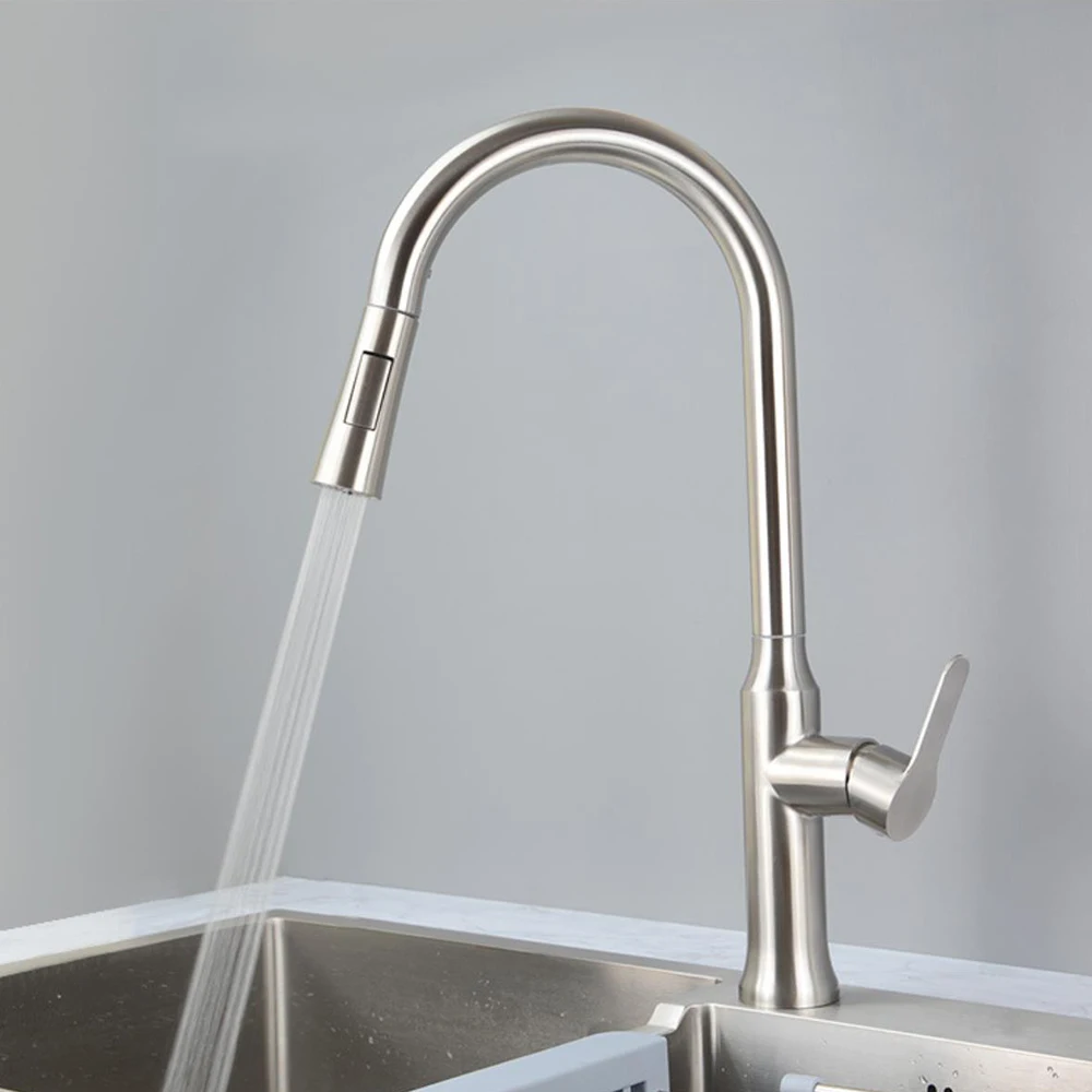 

Kitchen Sink Faucet 304 Stainless Steel Faucet Body Mixer Water Cold & Hot Two Mode Water Out Deck Mounted Installation