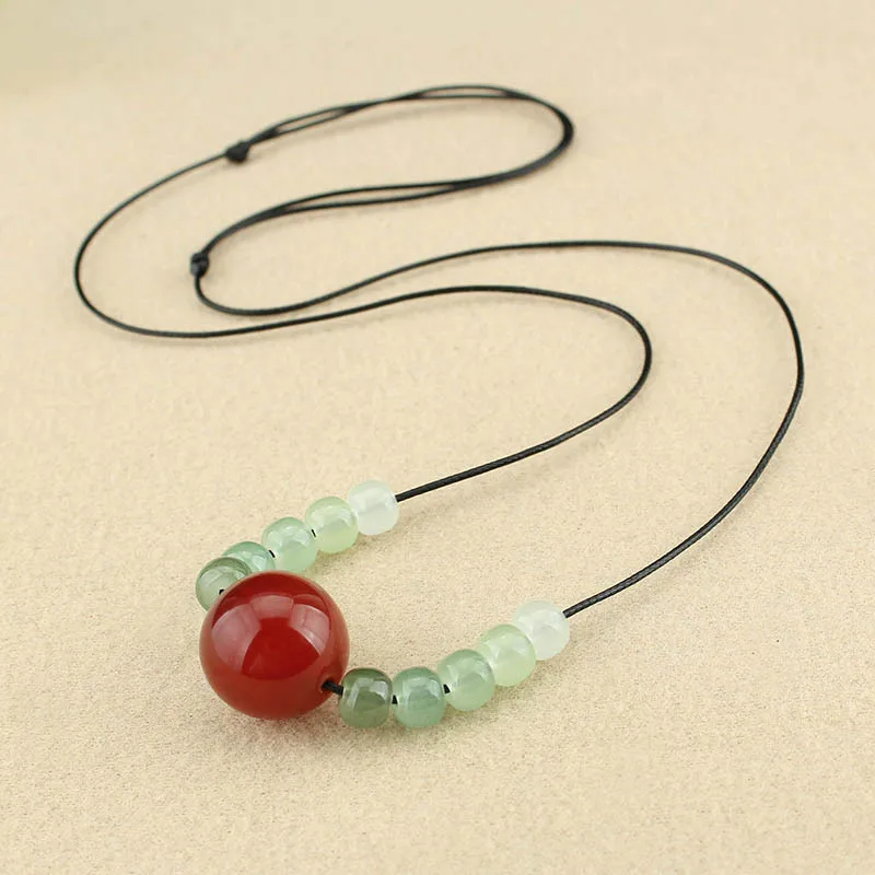 DIY accessories Retro agate round bead necklace women's sweater chain long adjustable cotton and linen accessories clothing gift