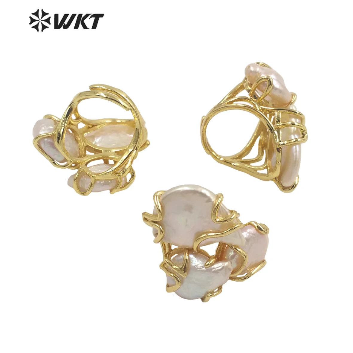 WT-MPR038  WKT 2022 Hot Style Freshwater Pearl Finger Ring Gold-Plate Fashion Adjustable Beautiful Women Trend