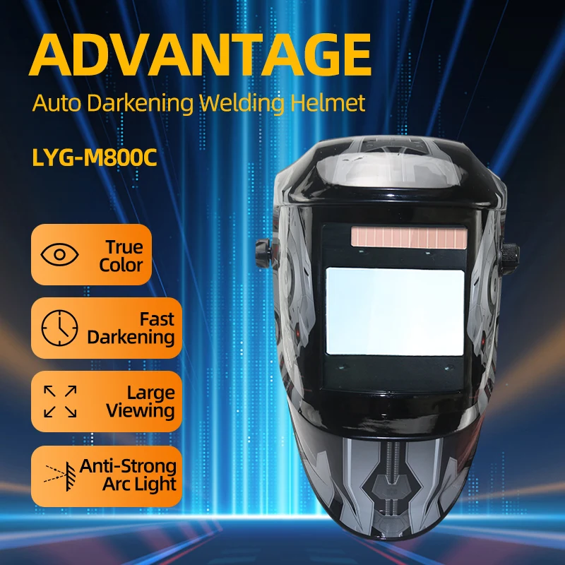 

True Color Solar Powered Welding Helmet, LYG-M800C Auto Darkening DIN5-DIN13, Fast Response for All Welding Modes