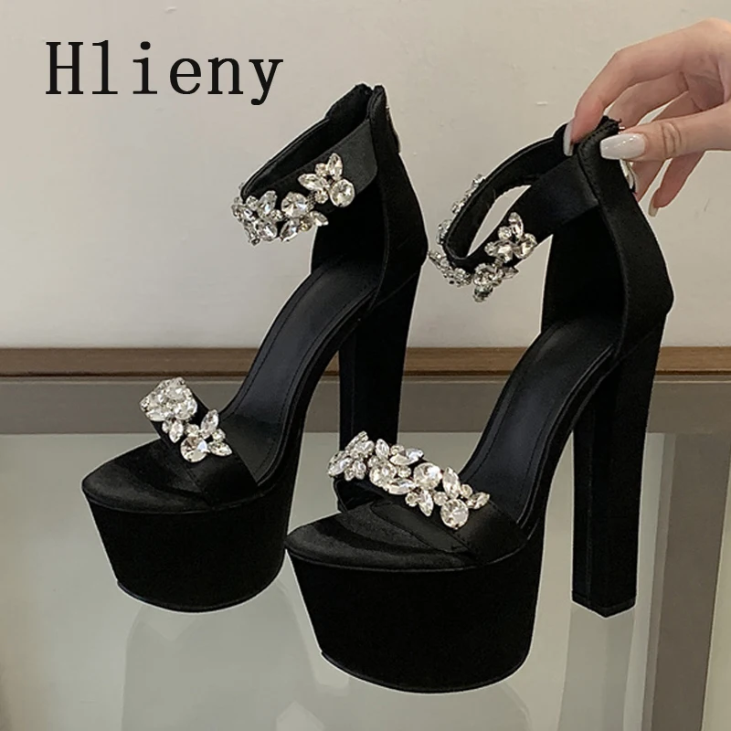 

Hlieny Sexy Crystal Ankle Strap Women Sandals Street Style Platform Open Toe Stripper Party High Heels Summer Zipper Shoes