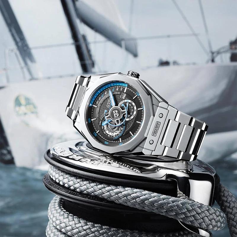 

Мужские автоматические механические часы BONEST GATTI (Германия), деловой стиль, скелетонизированный циферблат, водонепроницаемые, светящиеся, с ремешком из нержавеющей стали