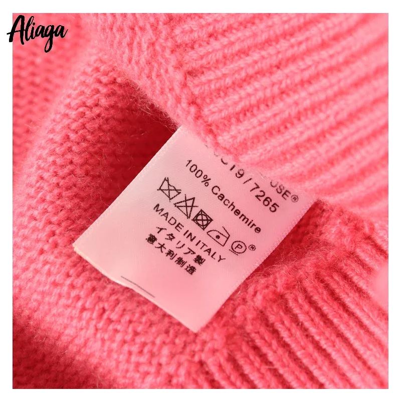 Aliaga Brand Fashion Winter Warm Women Sweater 100% Cashmere Sweater Turtleneck Knit Ladies Hot Pink Thick Oversized Pullovers