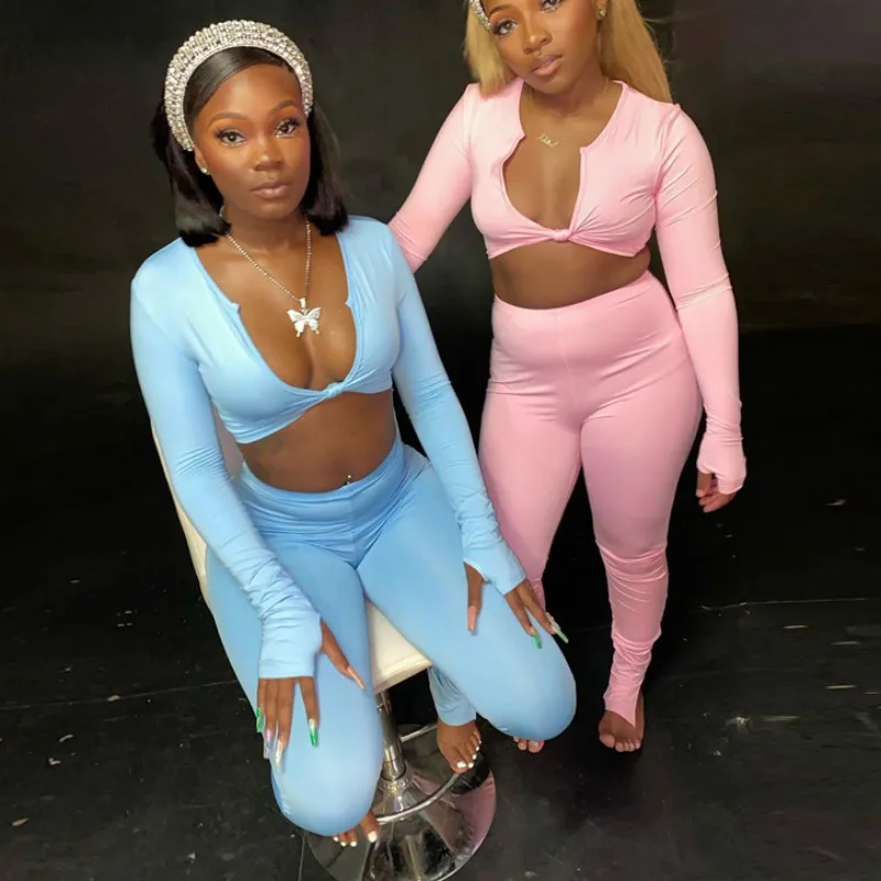 

Casual Summer 2 Two Piece Set 2023 Women Pink Outfit Long Sleeve Crop Top Leggings Women Joggers Matching Sets Ladies Tracksuit