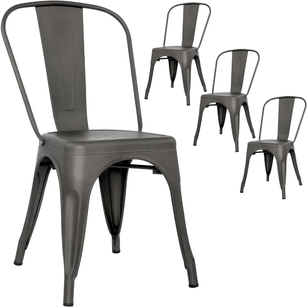 Metal Indoor Outdoor Chairs Stackable Chairs for Kitchen, Dining Room